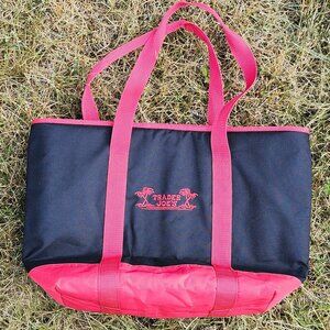 Trader Joe's Cooler Tote Bag Insulated Shopper Black Red Reusable BLACK RED